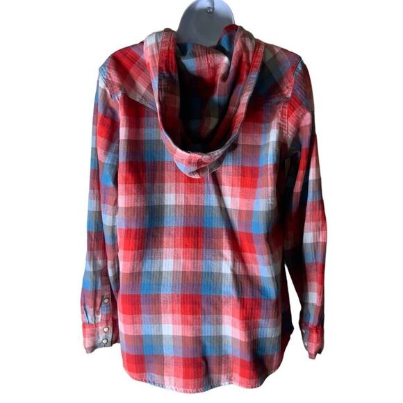 Wrangler Retro Shirt Women's Size Medium Hooded Pearl Snap Plaid Flannel Cotton - Picture 4 of 8